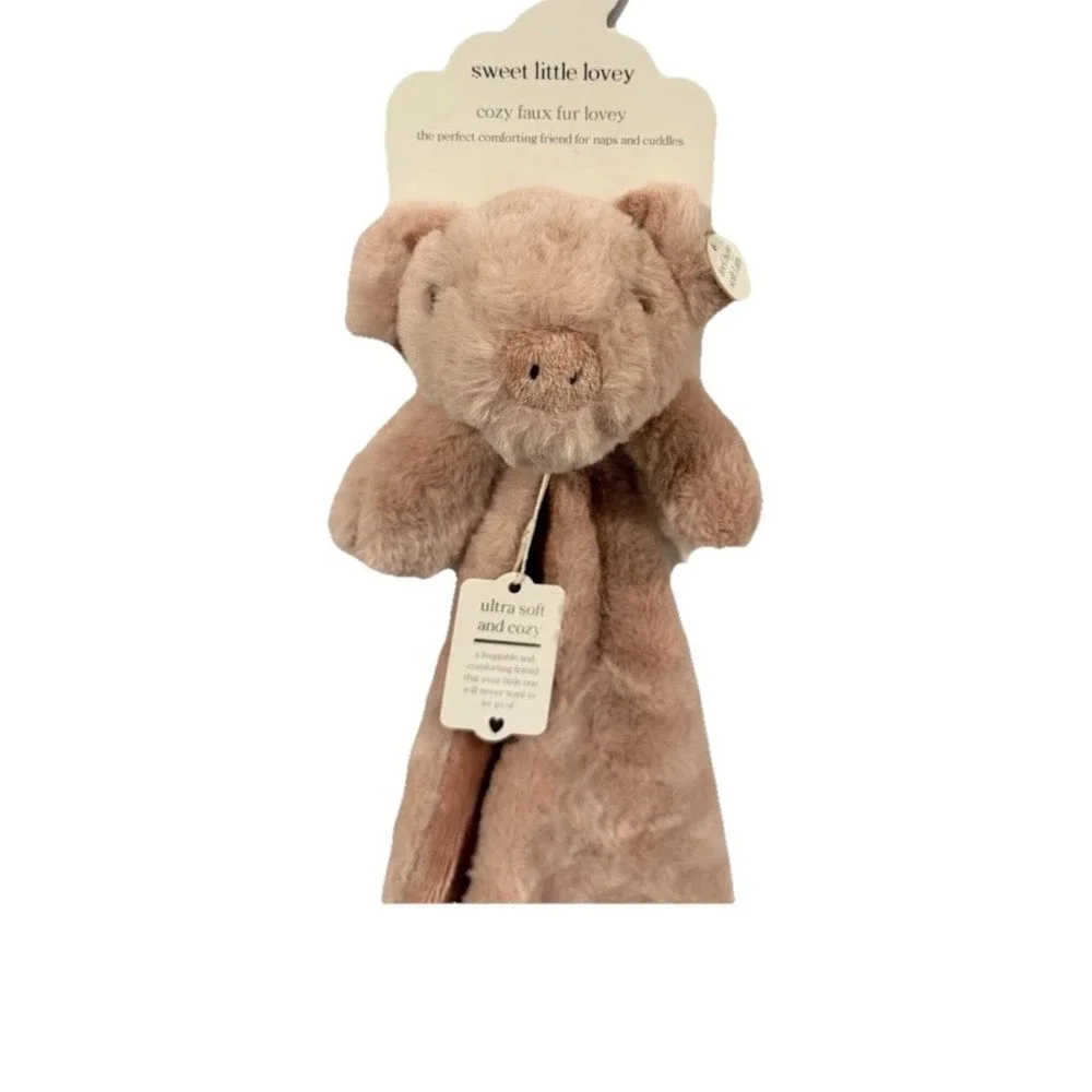 Baby Pink Pig Lovey Farm Animal Plush Newborn Rosette Security Blanket Toy NWT - Picture 1 of 6